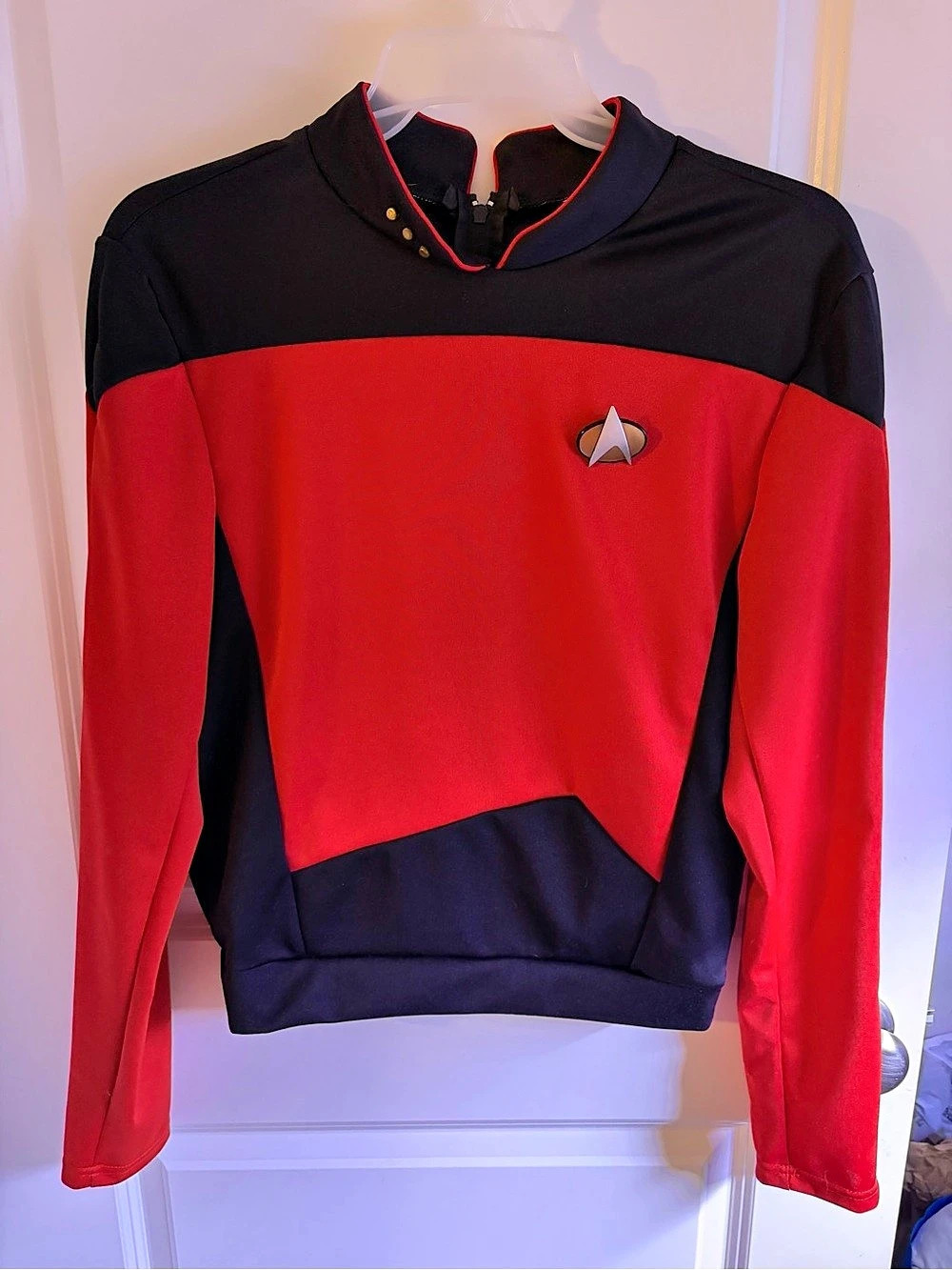 Youth Star Trek crew member costume shirt with pin on badge